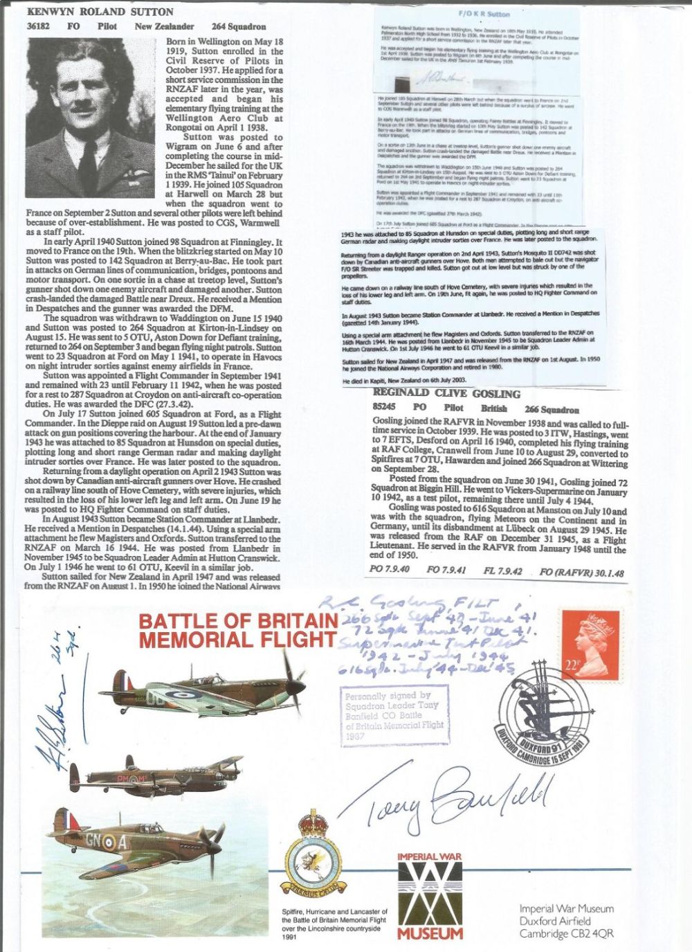 Lot 427: WW2 BOB fighter pilots Reginald Gosling 266 sqn,...