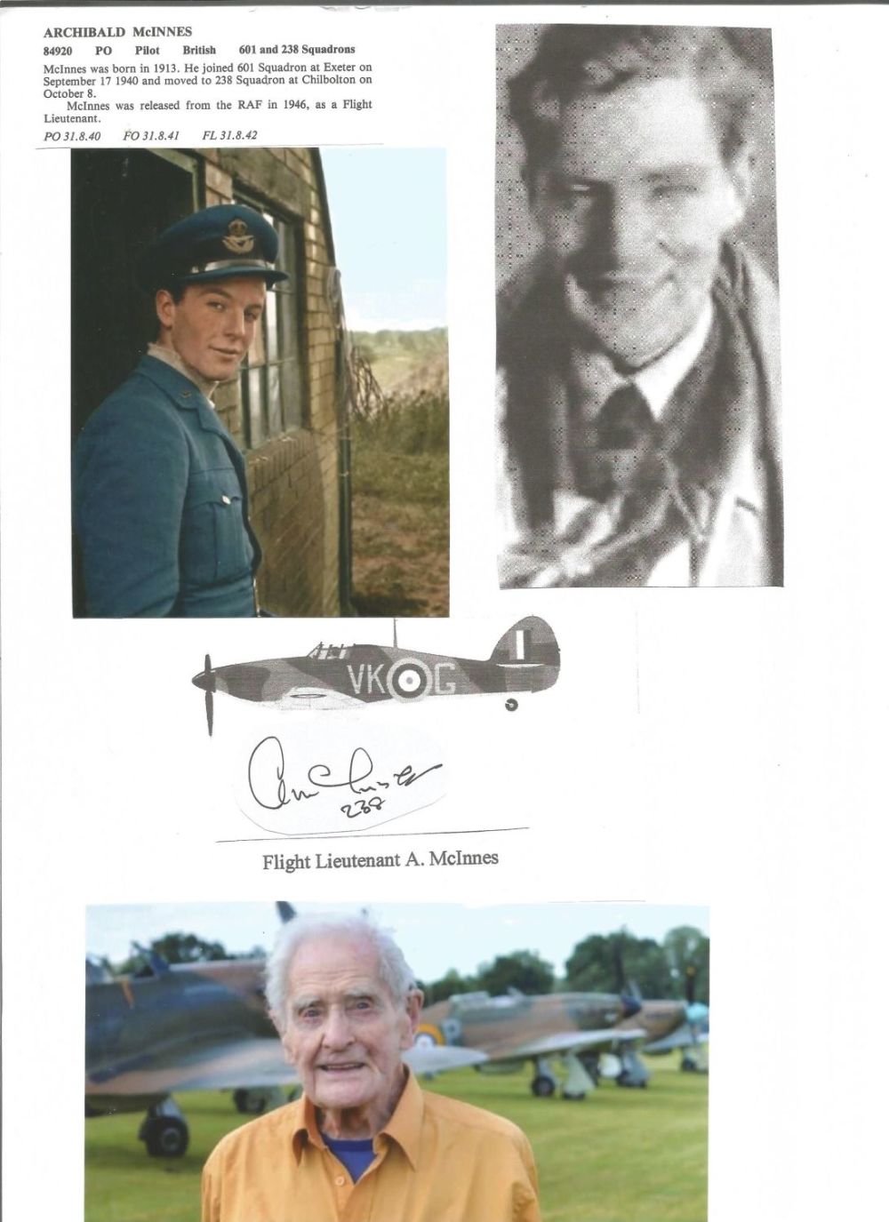 Lot 473: WW2 BOB fighter pilot Archibald McInnes 601 sqn...