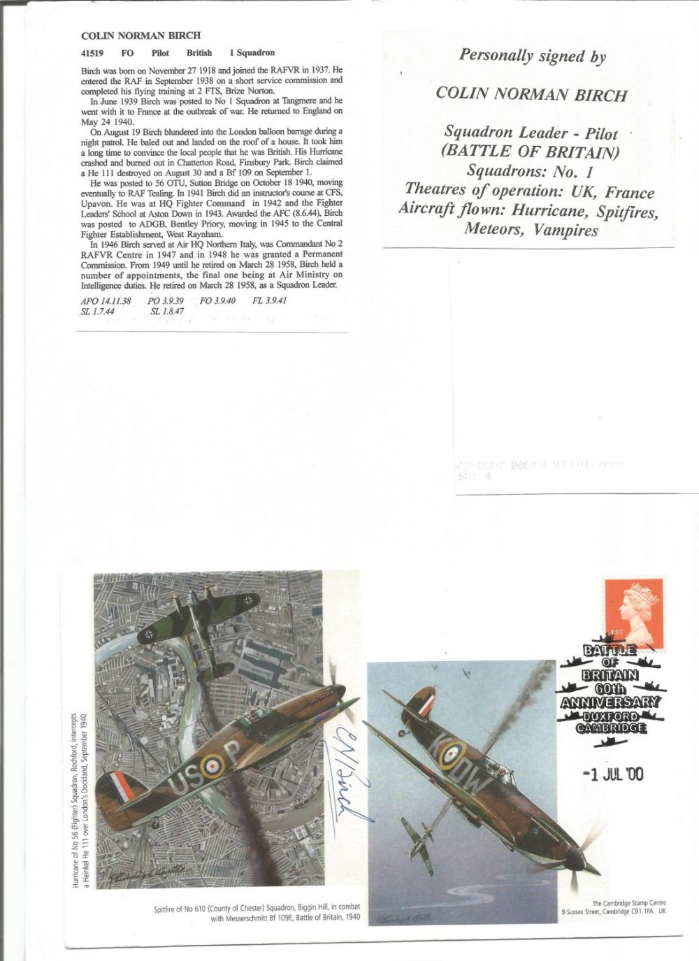 Lot 513: WW2 BOB fighter pilot Norman Birch 1 sqn...