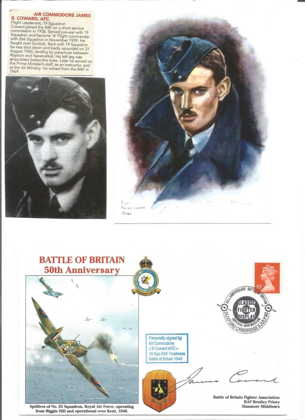 Lot 518: WW2 BOB fighter pilot James Coward 19 sqn...