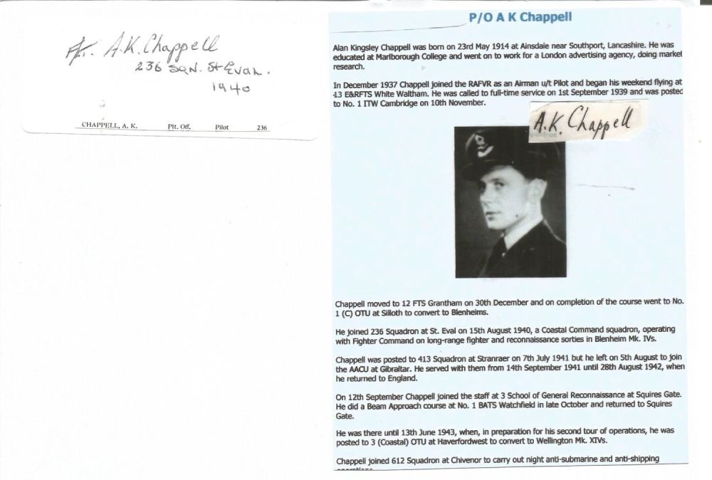 Lot 519: WW2 BOB fighter pilot A K Chappell 236...