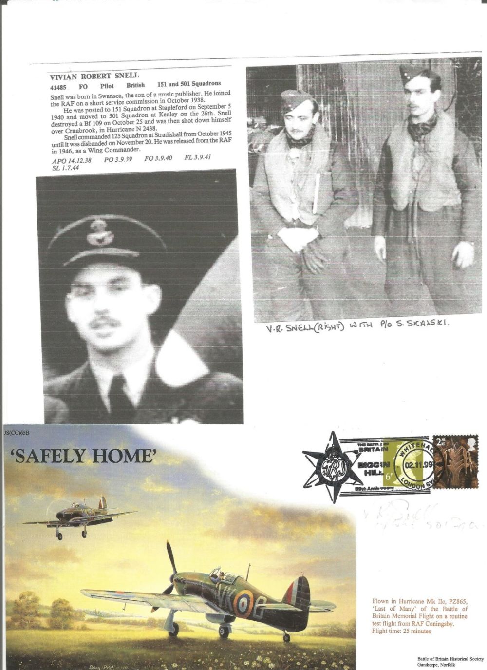 Lot 539: WW2 BOB fighter pilot Snell, Vivian 151 sqn...