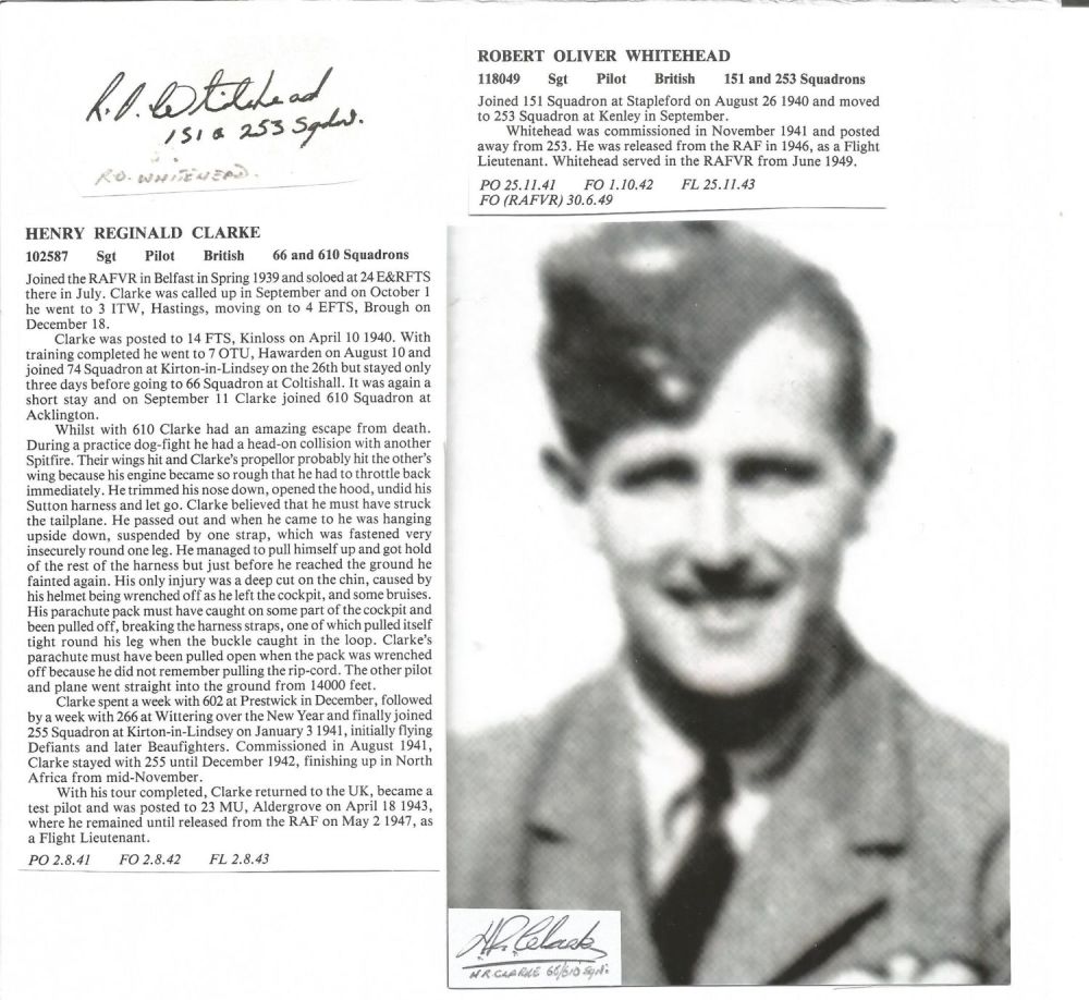 Lot 541: WW2 BOB fighter pilot Whitehead, Robert 151 sqn...