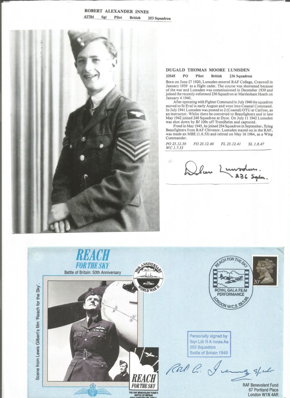 Lot 542: WW2 BOB fighter pilot Robert Innes 253 sqn,...