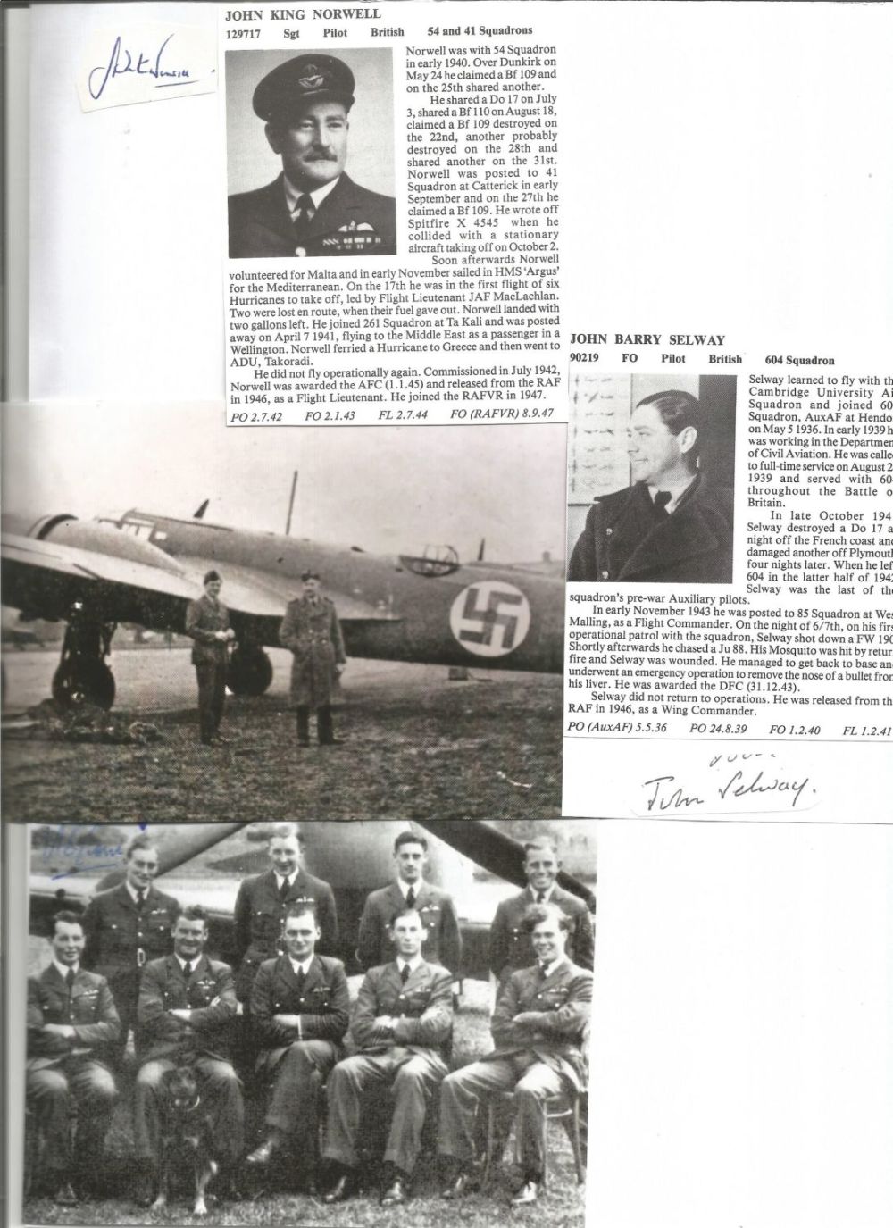 Lot 546: WW2 BOB fighter pilots John Norwell 54 sqn,...