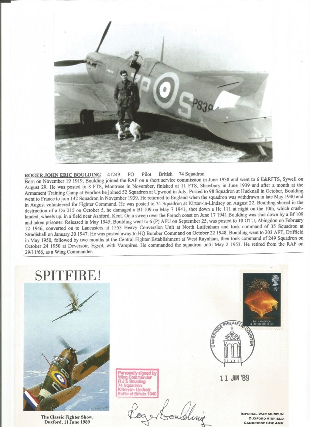 Lot 549: WW2 BOB fighter pilot Roger Boulding 74 sqn...