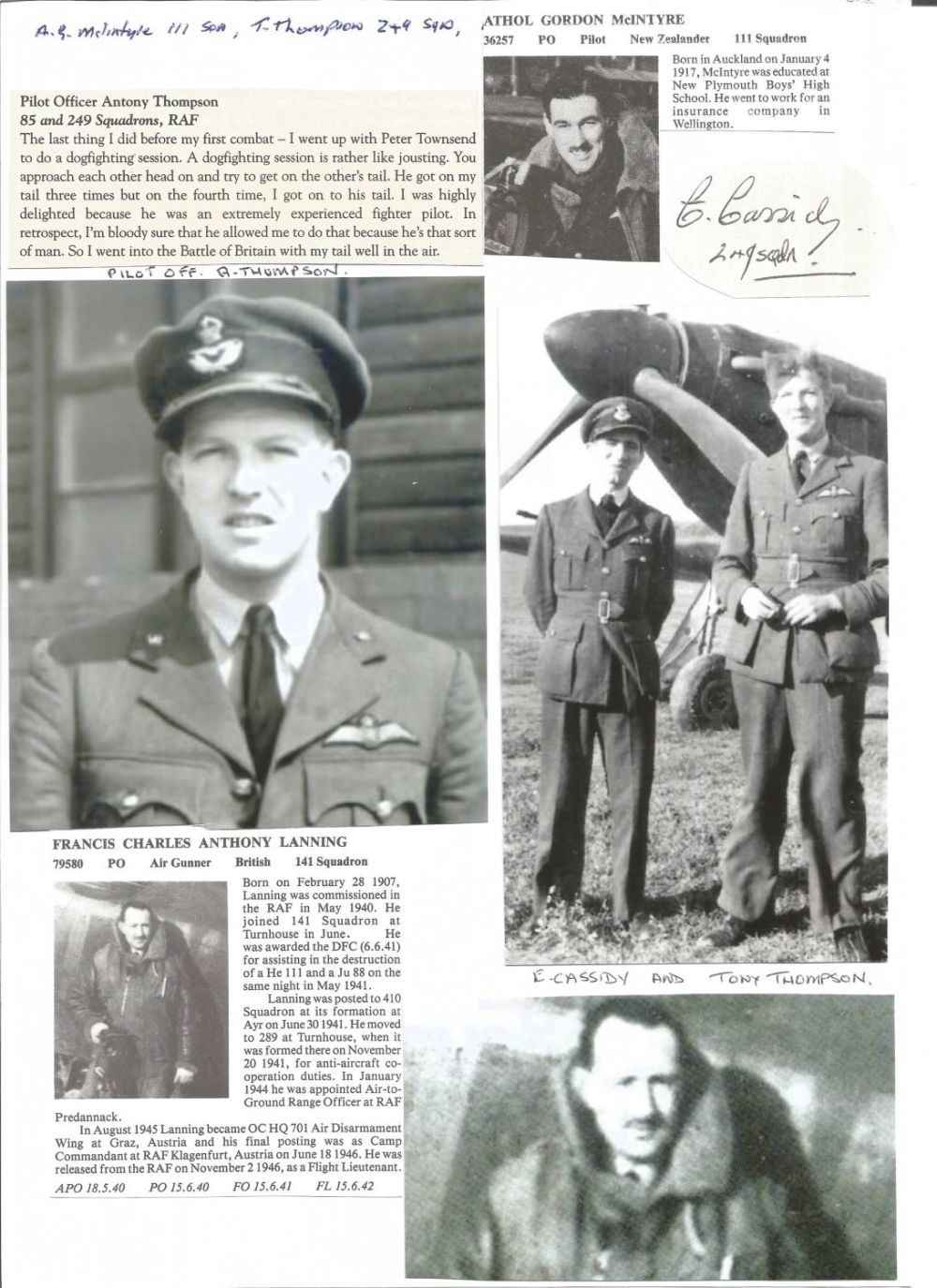 Lot 550: WW2 BOB fighter pilot Cassidy, Ernest 25 sqn...