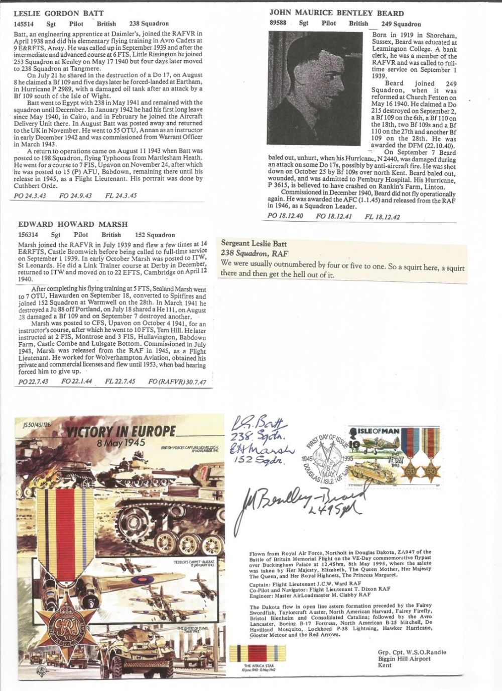 Lot 556: WW2 BOB fighter pilot signed Edward Marsh 152...