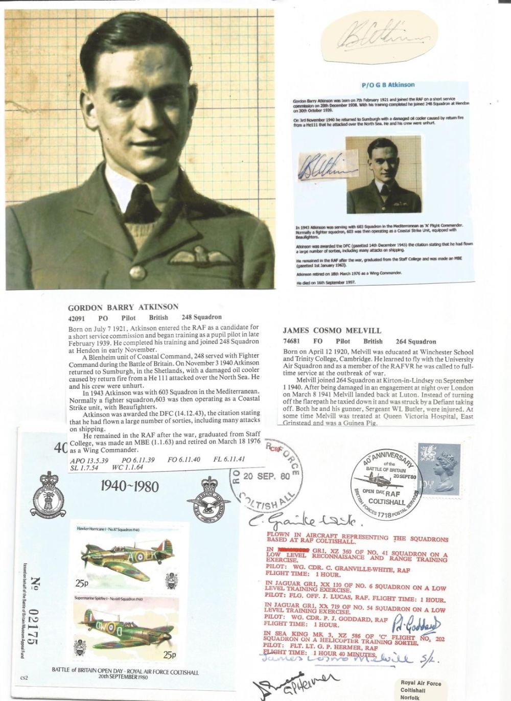 Lot 559: WW2 BOB fighter pilot Gordon Atkinson 248 sqn,...