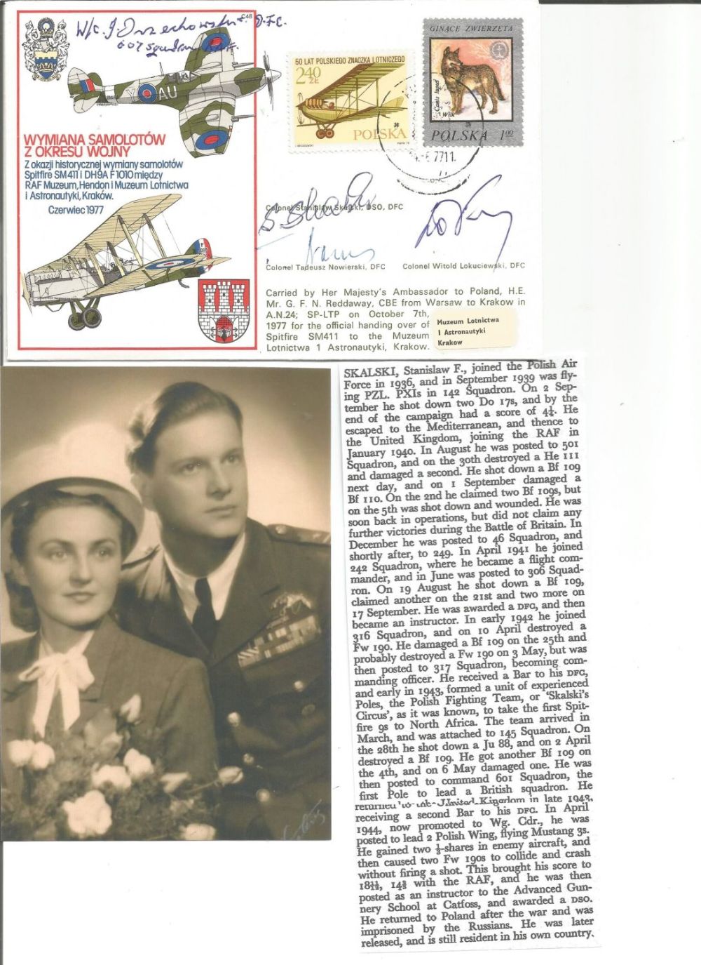 Lot 560: WW2 BOB fighter pilots Polish Spitfire cover signed...