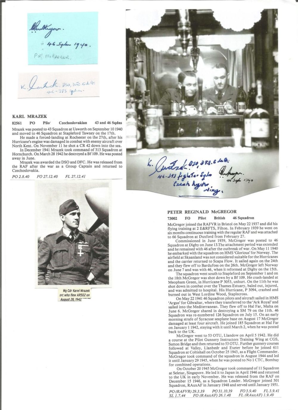 Lot 565: WW2 BOB fighter pilots Karl Mrazek 43 sqn,...