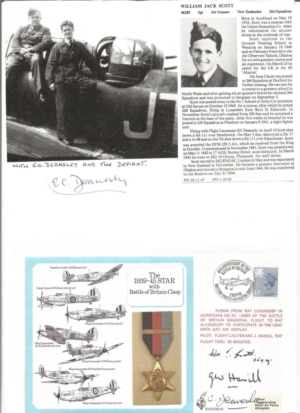 Lot 580: WW2 BOB fighter pilot William Scott 264 sqn,...