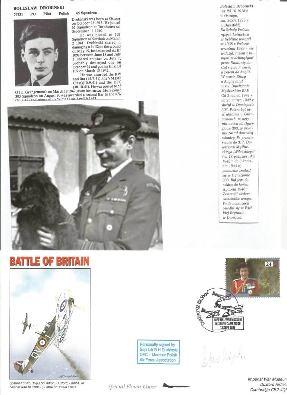 Lot 585: WW2 BOB fighter pilot Drobinski, Boleslaw 65 sqn...