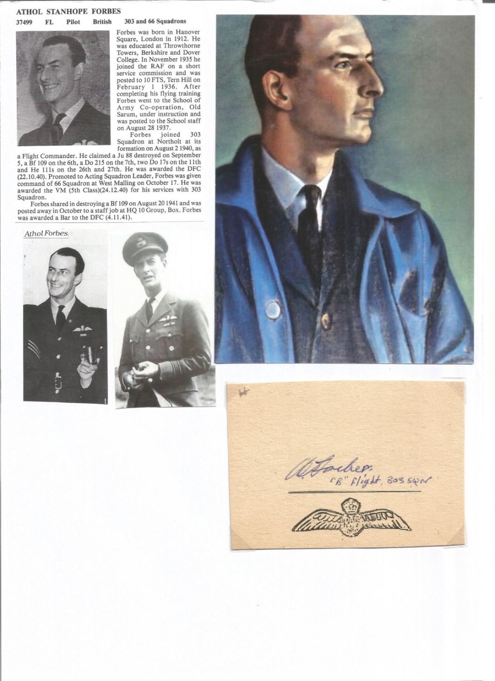 Lot 586: WW2 BOB fighter pilot Athol Forbes 303 sqn...