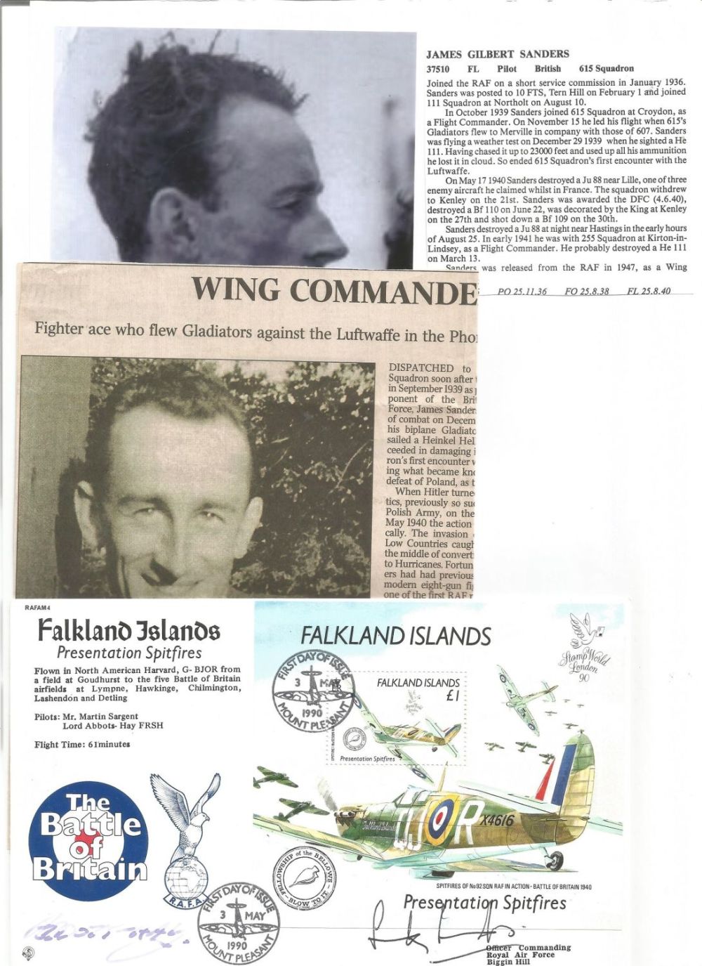 Lot 590: WW2 BOB fighter pilot Sanders, James 615 sqn...
