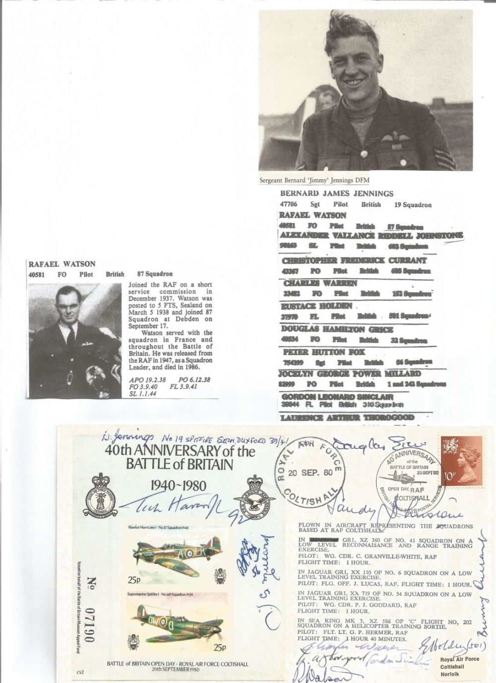 Lot 591: WW2 BOB fighter pilots twelve signed 40th ann...