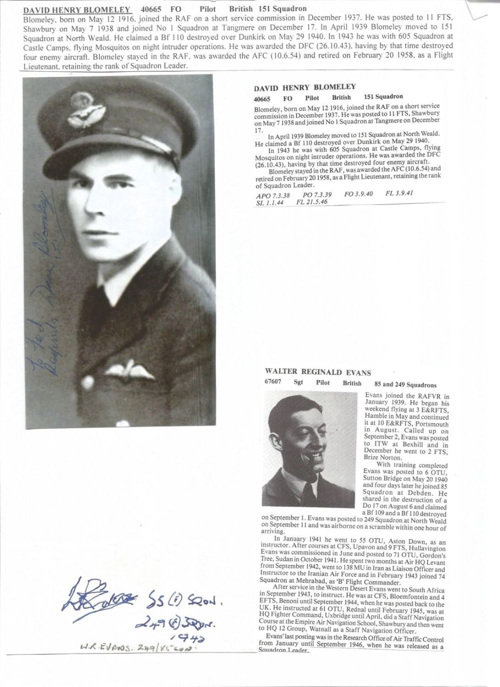 Lot 593: WW2 BOB fighter pilot Walter Evans 85 sqn...