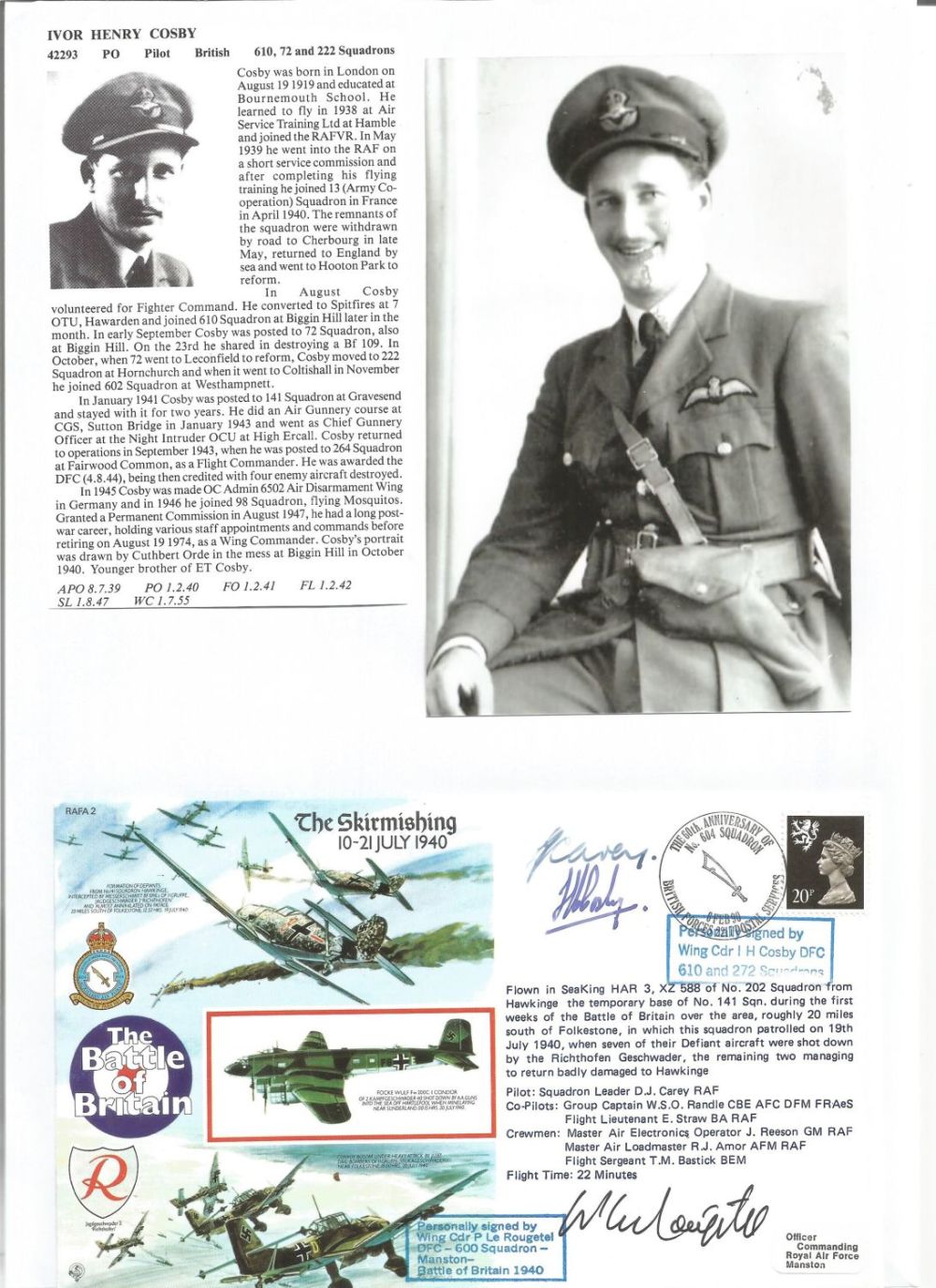 Lot 594: WW2 BOB fighter pilots Stanley Le Rougetel 600...