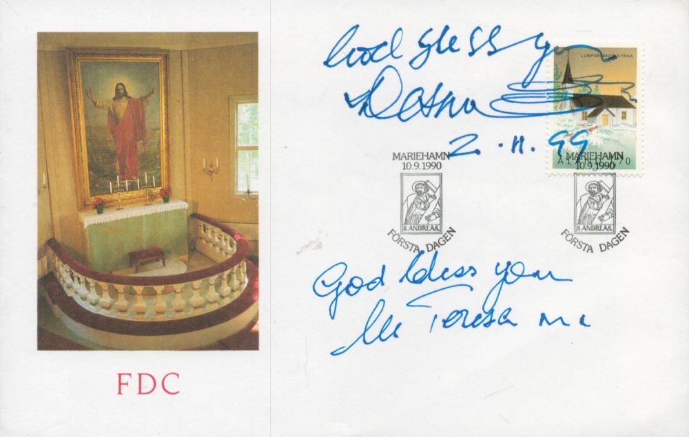 Lot 121: Desmond Tutu and Mother Teresa signed FDC double...