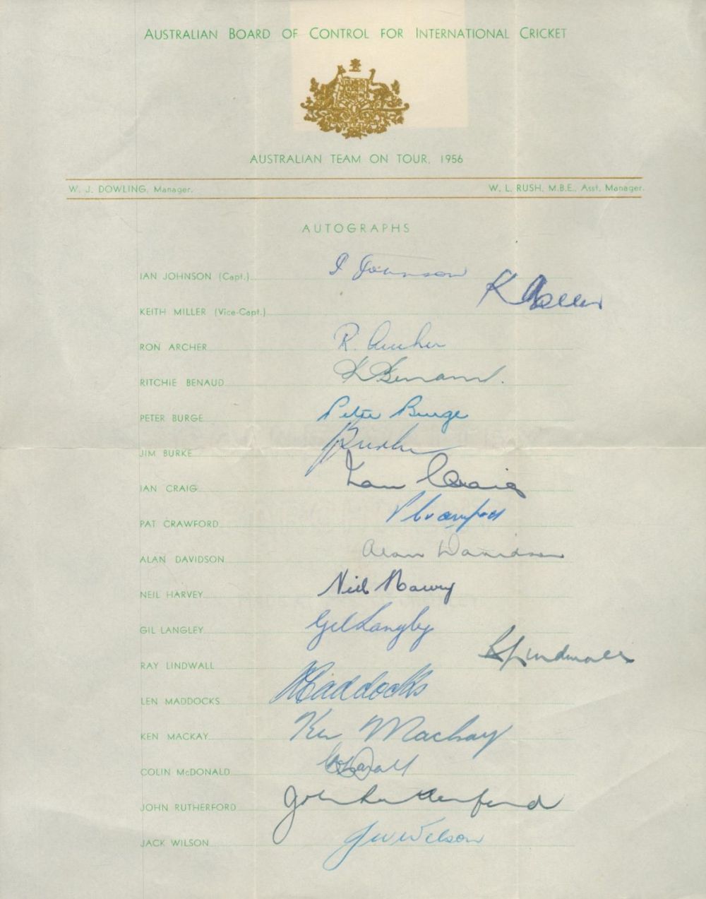Lot 208: Cricket Australia 1956 Tour 10x8 inch approx multi...
