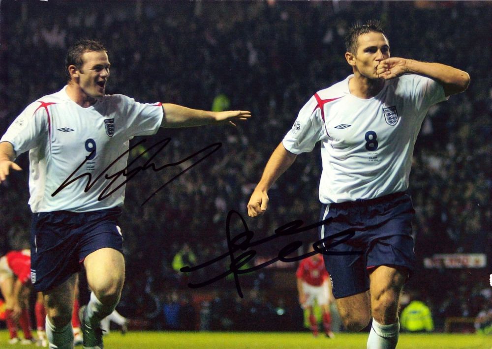 Lot 244: Wayne Rooney and Frank Lampard signed 10x8 inch...