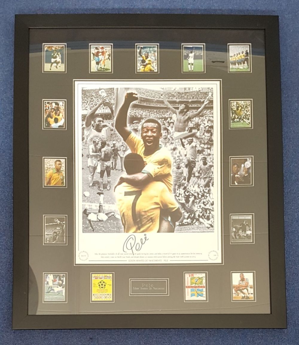 Lot 250: Pele 34x28 mounted and framed signature piece superb...