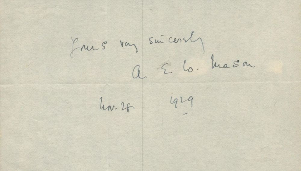 Lot 207: A.E.W Mason signed 6x4 inch page cutting dated...