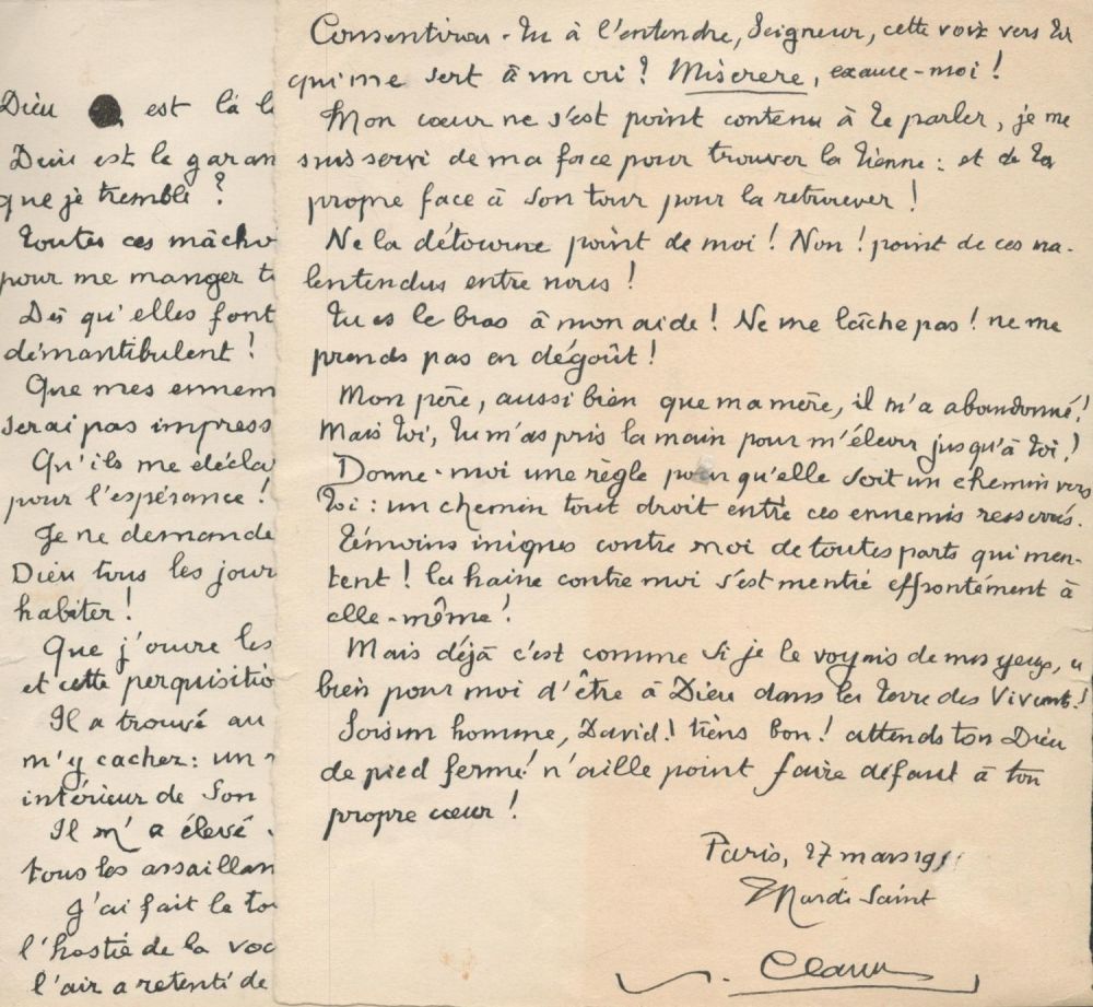 Lot 212: Paul Claudel signed vintage handwritten two page manuscript....