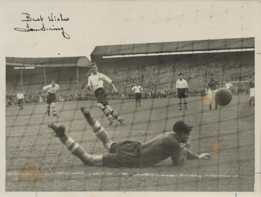 Lot 223: Tom Finney signed 8x6 inch vintage black and...