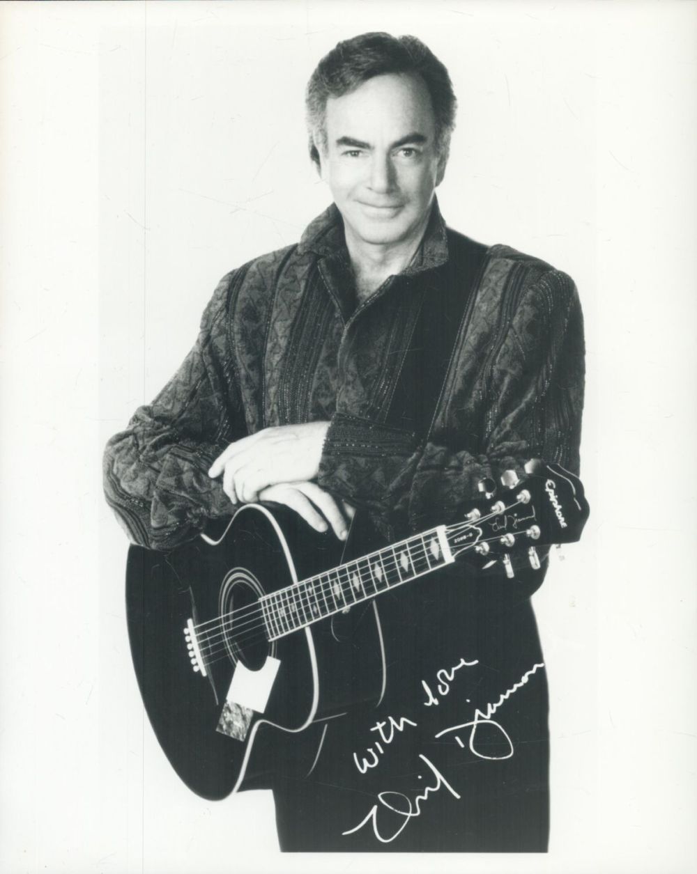 Lot 239: Neil Diamond signed 10x8 inch black and white...