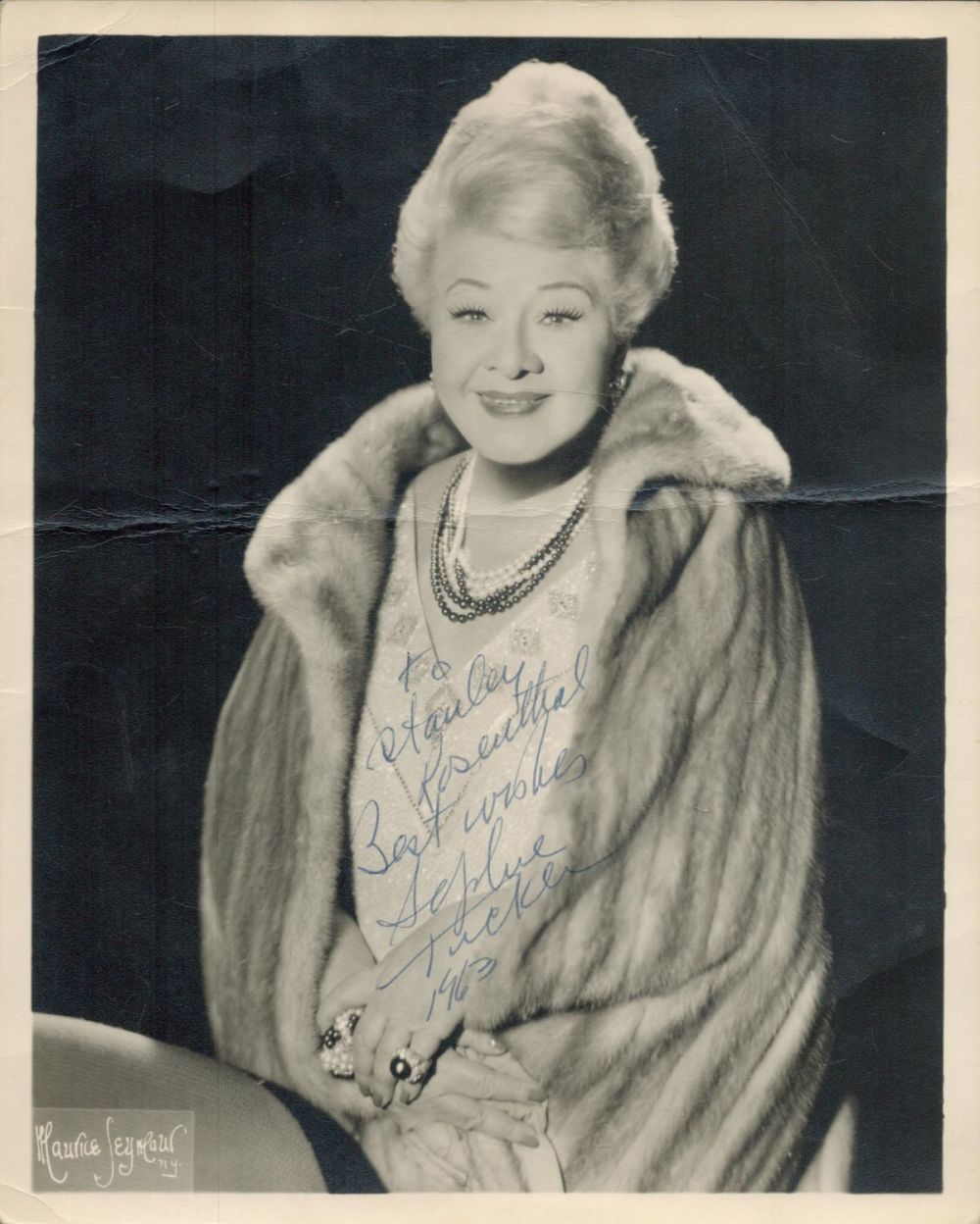 Lot 241: Sophie Tucker signed vintage 10x8 inch black and...