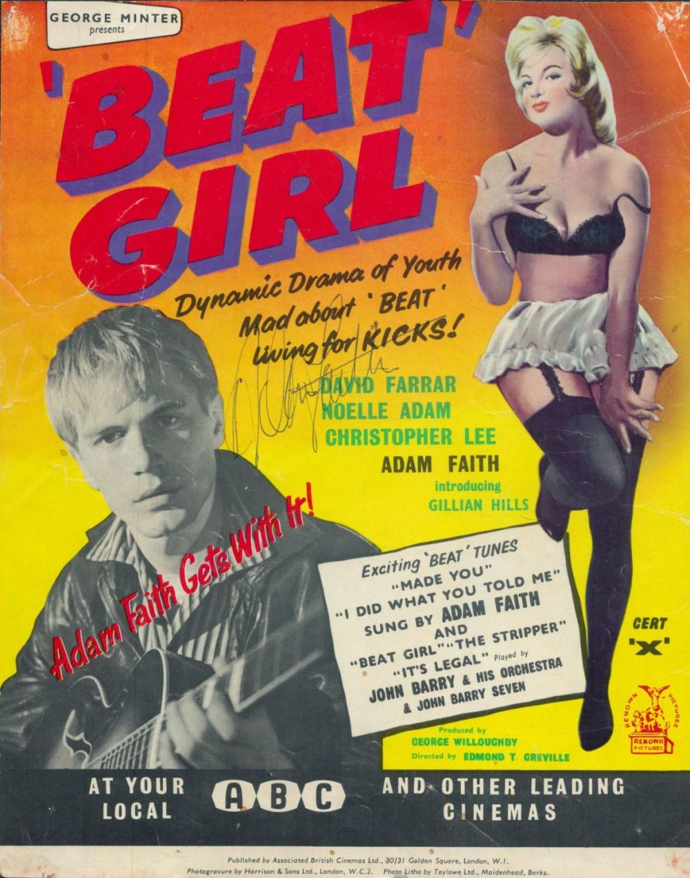 Lot 246: Adam Faith signed 9x7 inch colour Beat Girl...