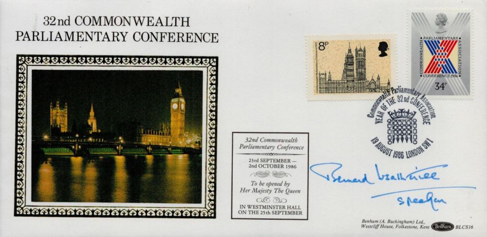 Lot 280: Bernard Weatherill signed FDC. 32 Commonwealth Parliamentary Conference....