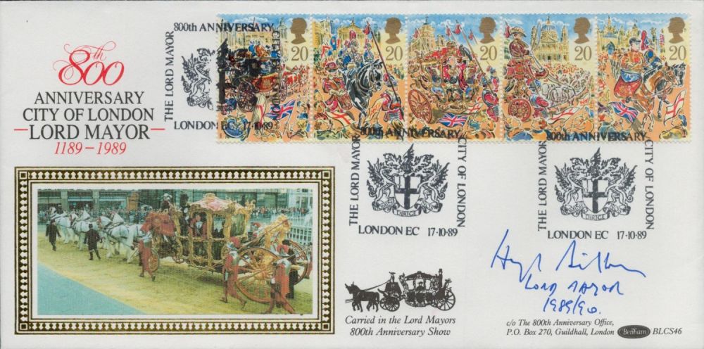 Lot 311: Sir Hugh Bidwell signed FDC Benham. Lord Mayor...