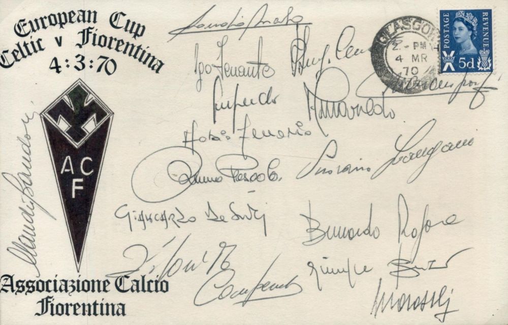 Lot 339: 1970 Celtic v Fiorentina football match cover signed...