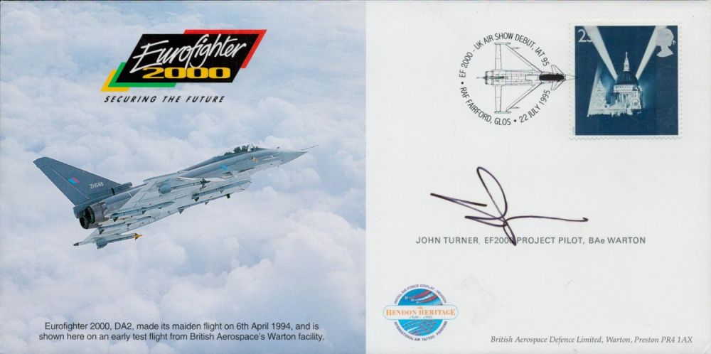 Lot 368: John Turner signed Eurofighter 2000 cover. Good condition....