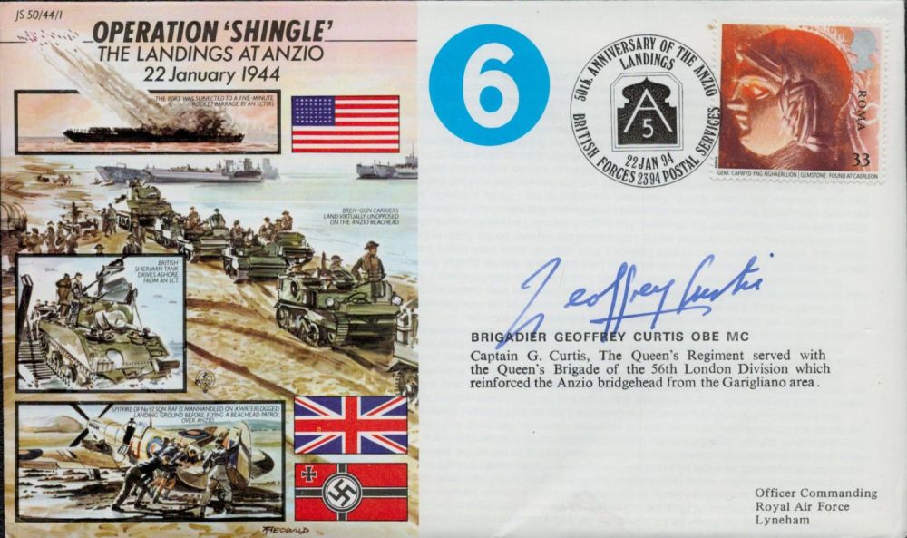 Lot 369: Geoffrey Curtis signed Operation Shingle cover. Good condition....