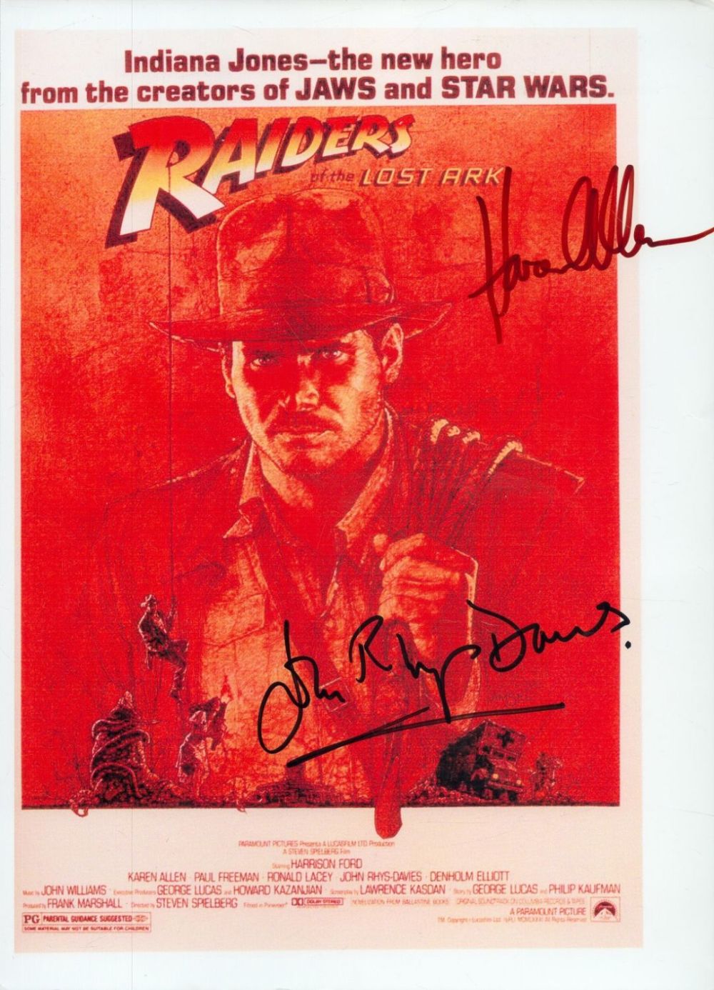 Lot 389: Karen Allen and John Rhys Davies signed Raiders...