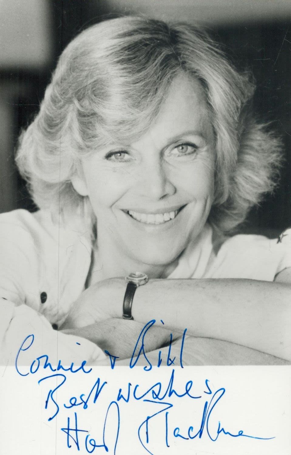 Lot 392: Honor Blackman signed 6x4 inch black and white...