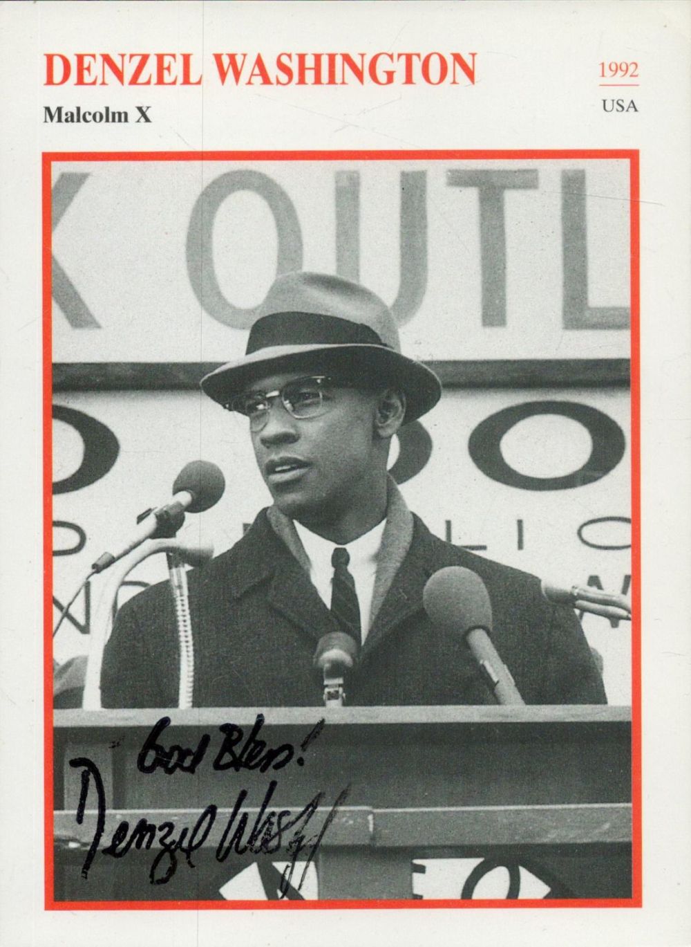 Lot 393: Denzel Washington signed 7x5 inch Malcom X promo...