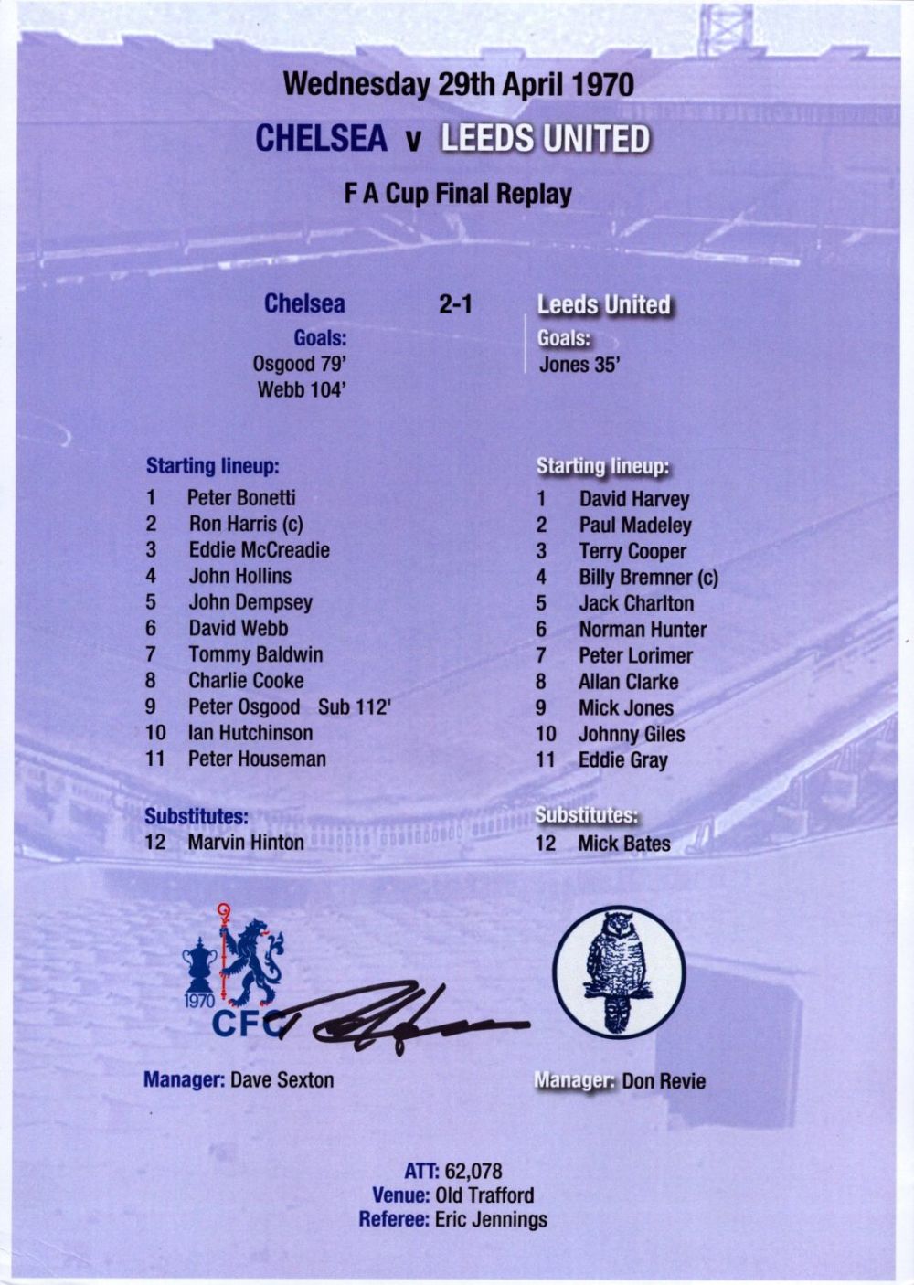 Lot 523: Chelsea Legend Ron Harris Personally Signed Chelsea V...