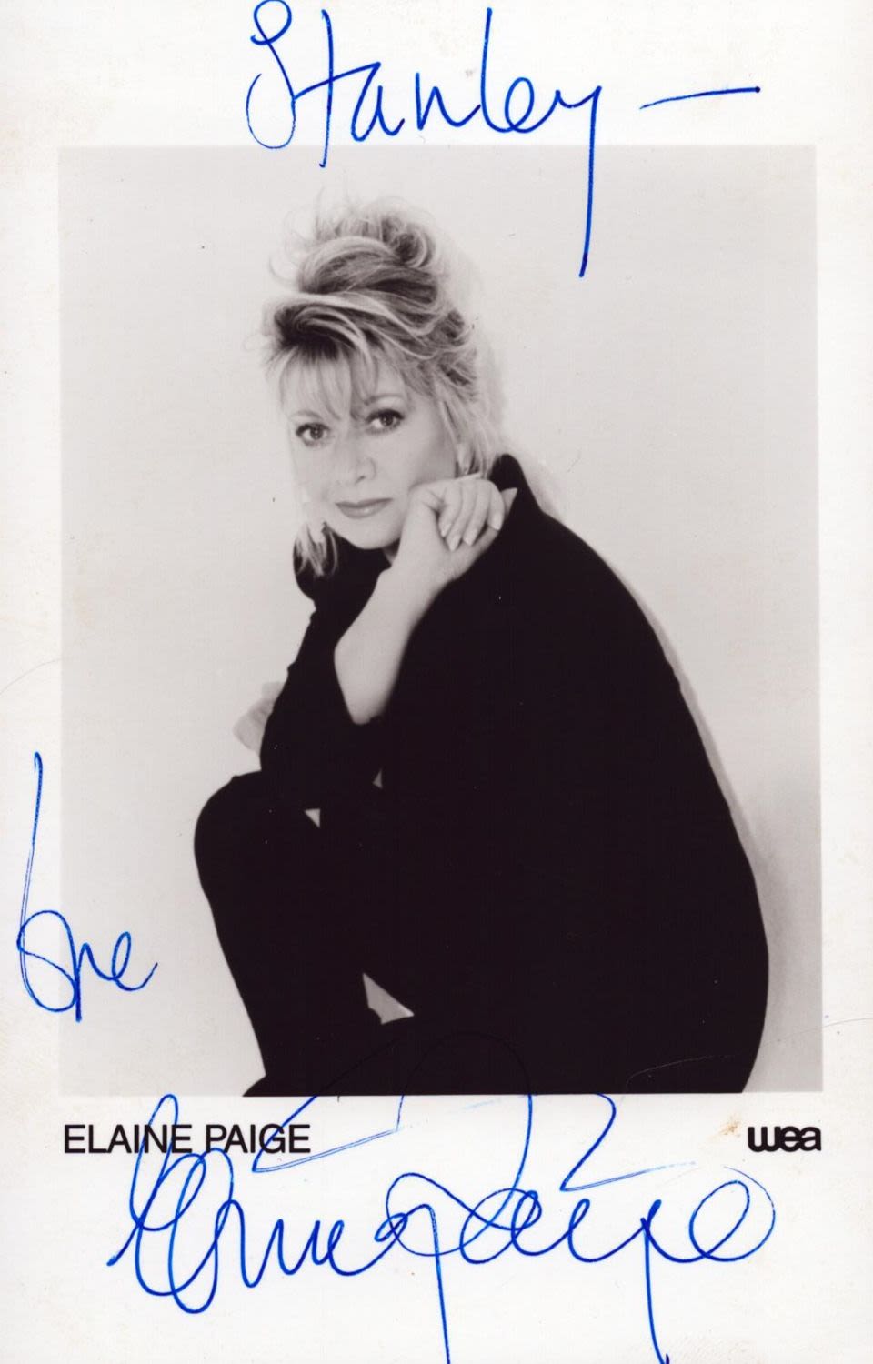 Lot 546: Elain Paige signed 6x4 inch black and white...