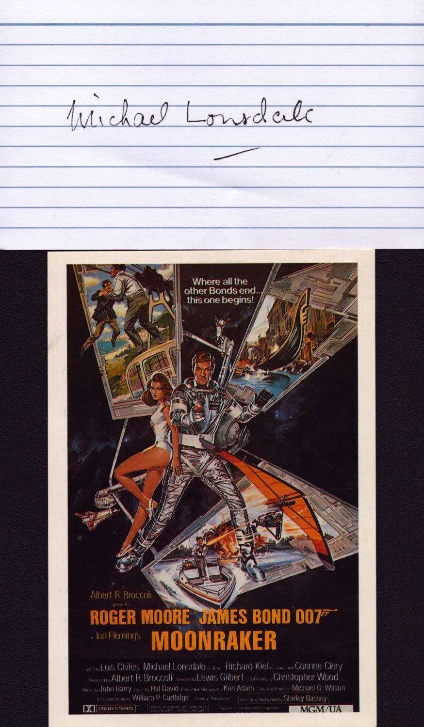 Lot 551: Michael Lonsdale signed 5x3 inch white card and...