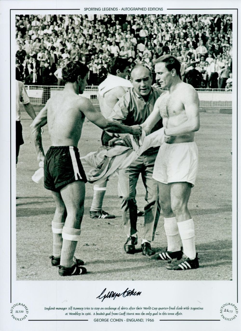Lot 629: George Cohen Signed 16 x 12 Black and...
