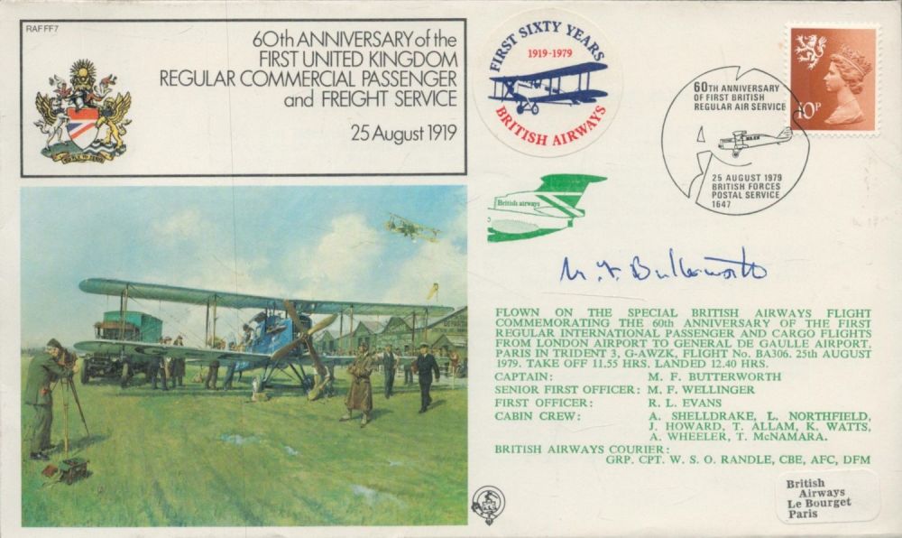 Lot 638: M Butterworth signed first flight cover. Good condition....