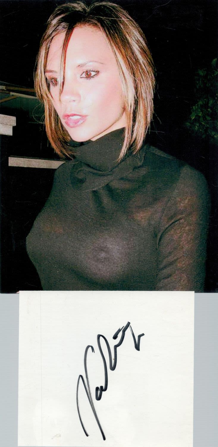 Lot 689: Victoria Beckham signed 5x4 white card and 8x6...