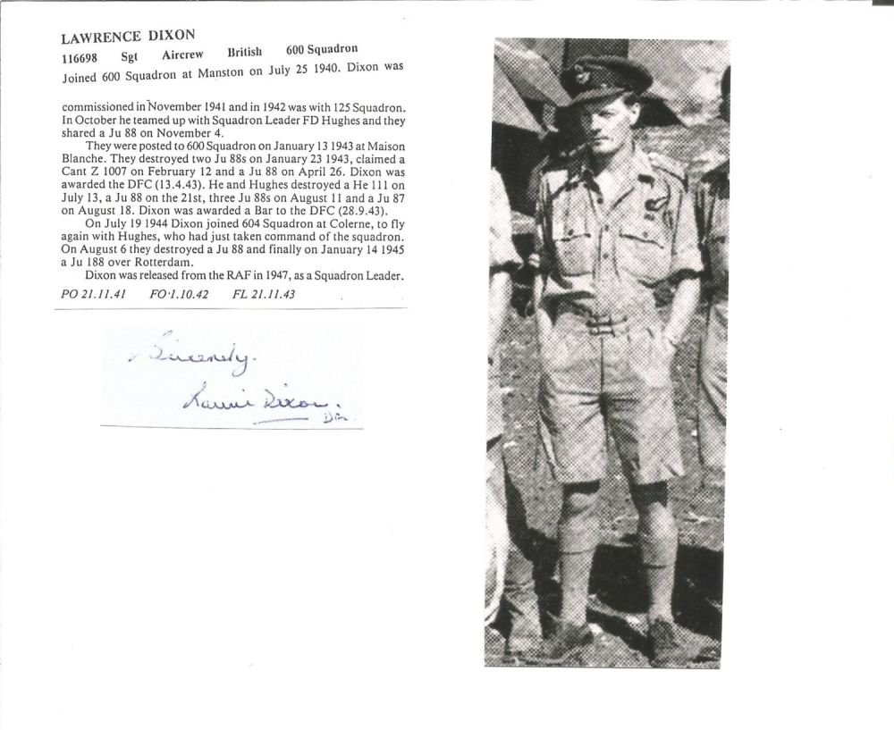 Lot 786: WW2 BOB fighter pilot Lawrence Dixon 600 sqn...