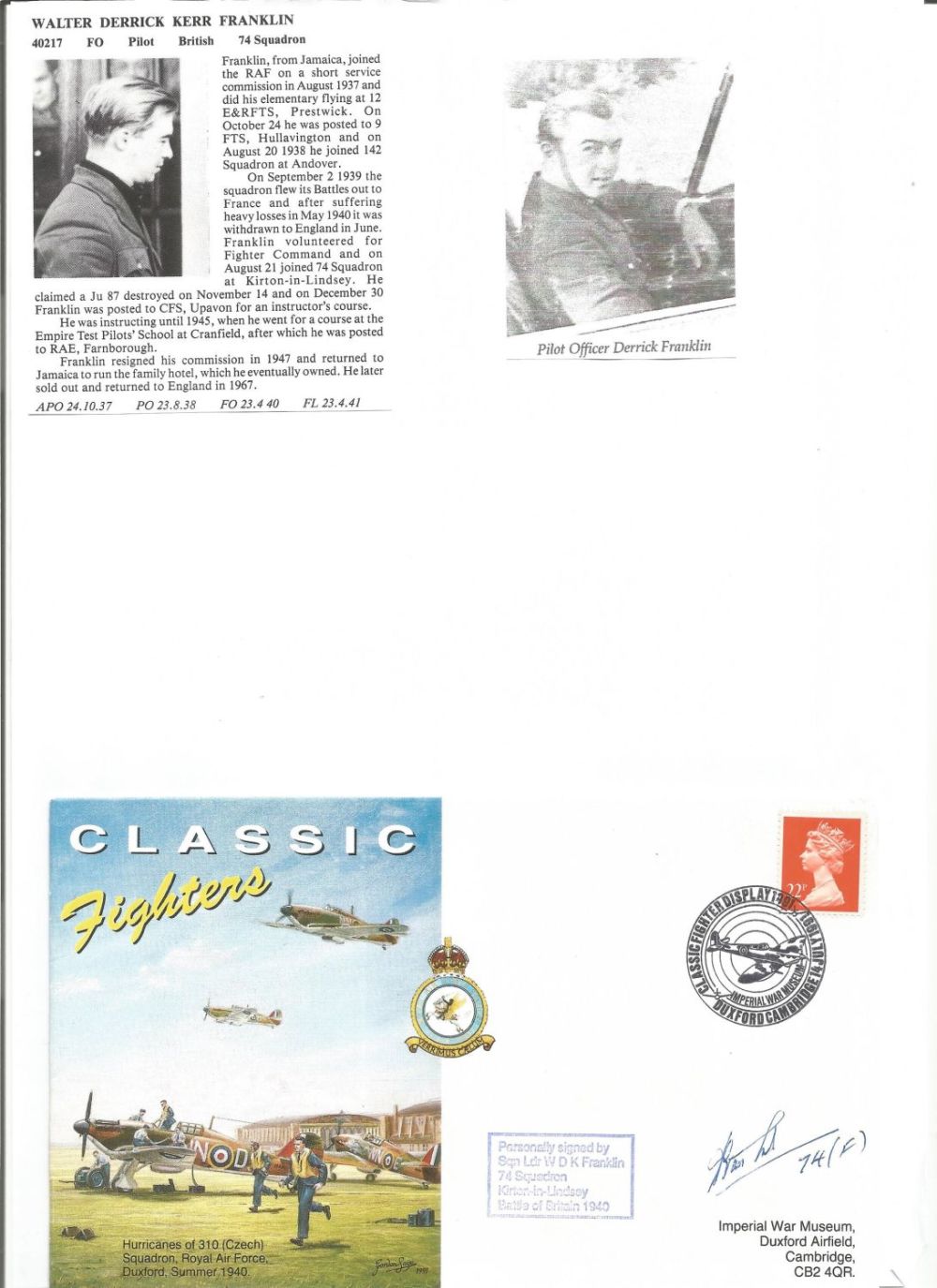 Lot 789: WW2 BOB fighter pilot Walter Franklin 74 sqn...