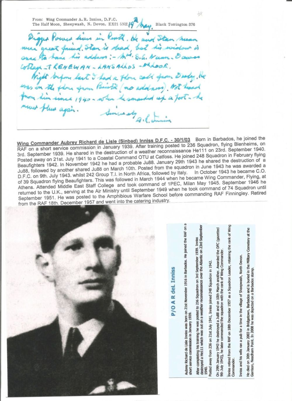 Lot 790: WW2 BOB fighter pilot Aubrey De Lisle Innes...