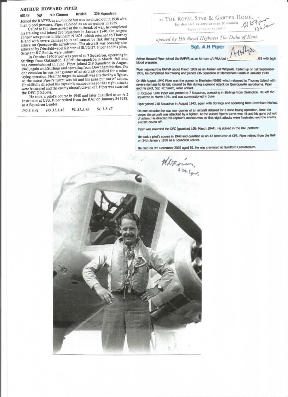 Lot 793: WW2 BOB fighter pilot Arthur Piper 236 sqn...